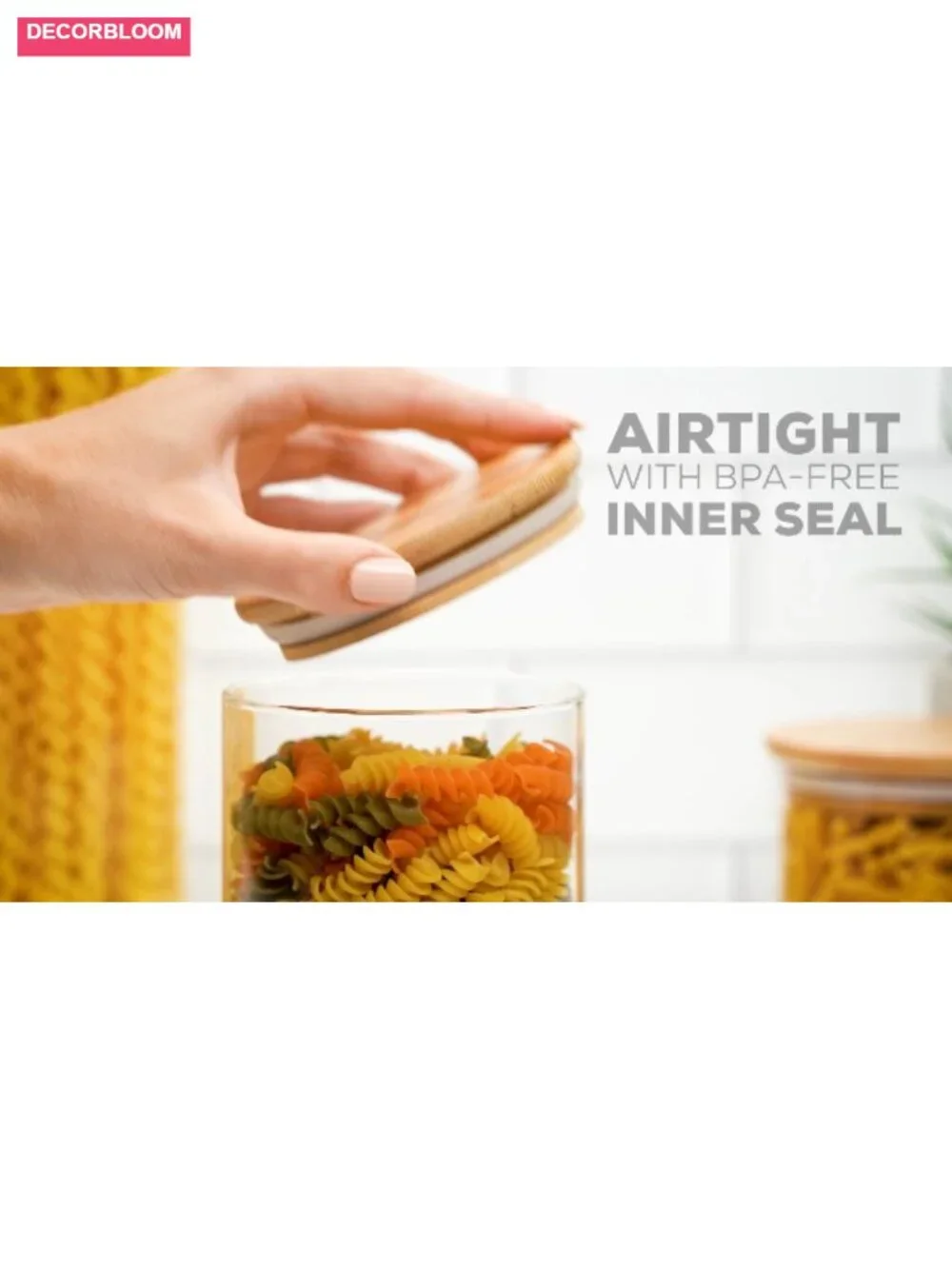 6 Borosilicate Glass Jars with Bamboo Lids Airtight Kitchen Storage